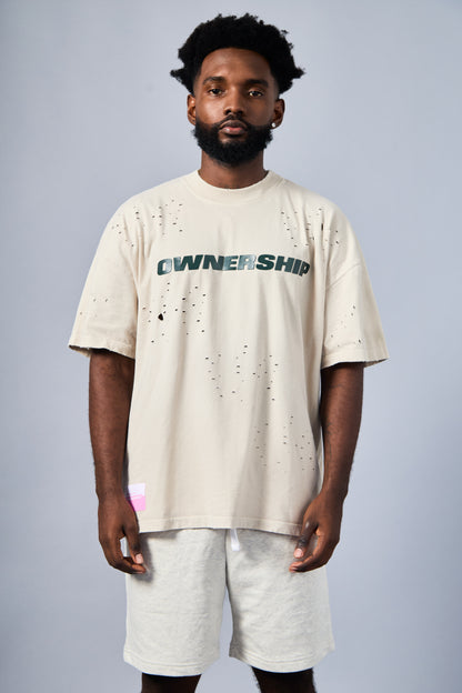 Men's Solid T-Shirt - Cream & Green