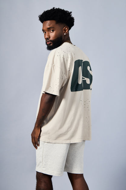 Men's Solid T-Shirt - Cream & Green