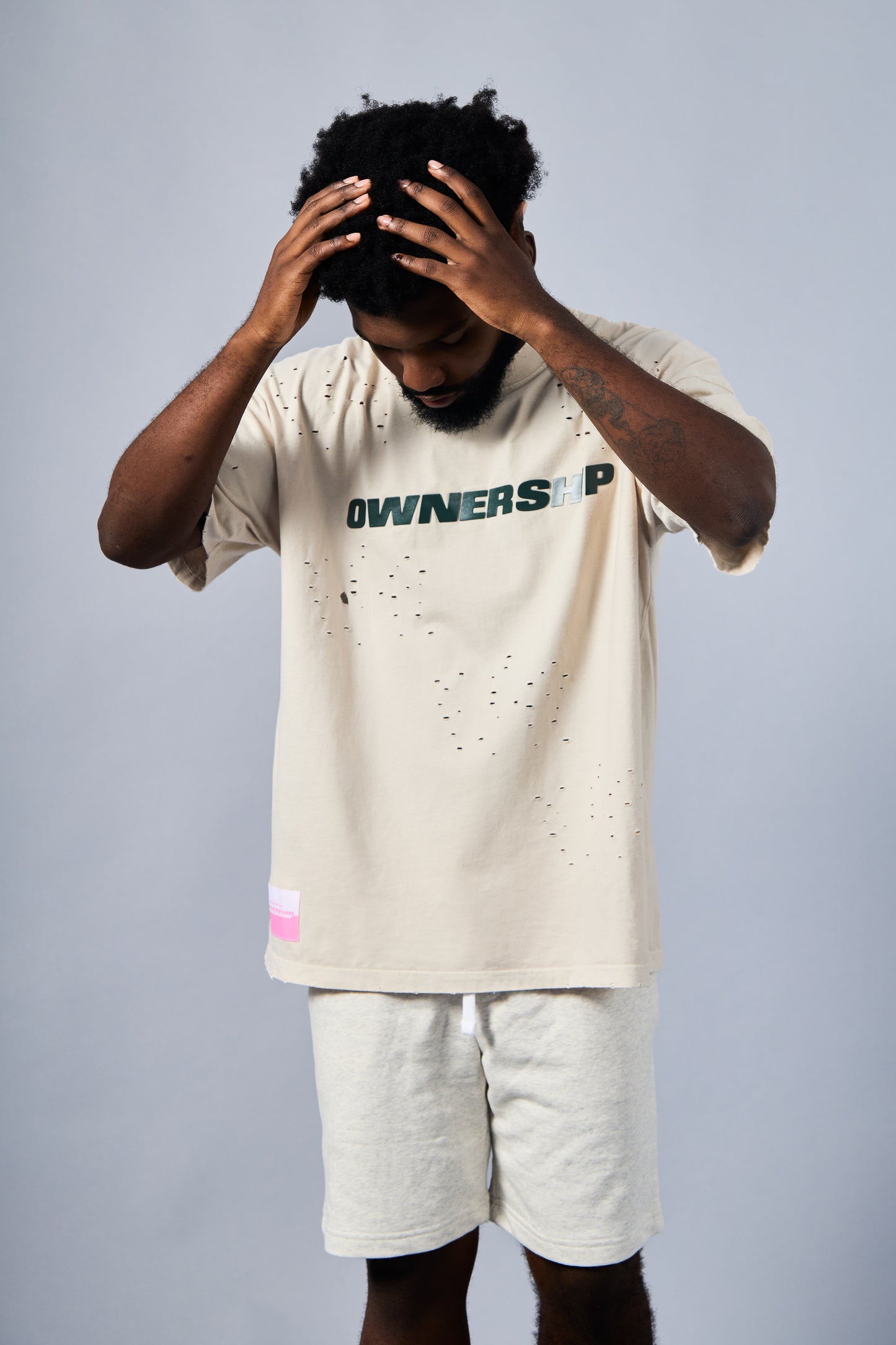 Men's Solid T-Shirt - Cream & Green