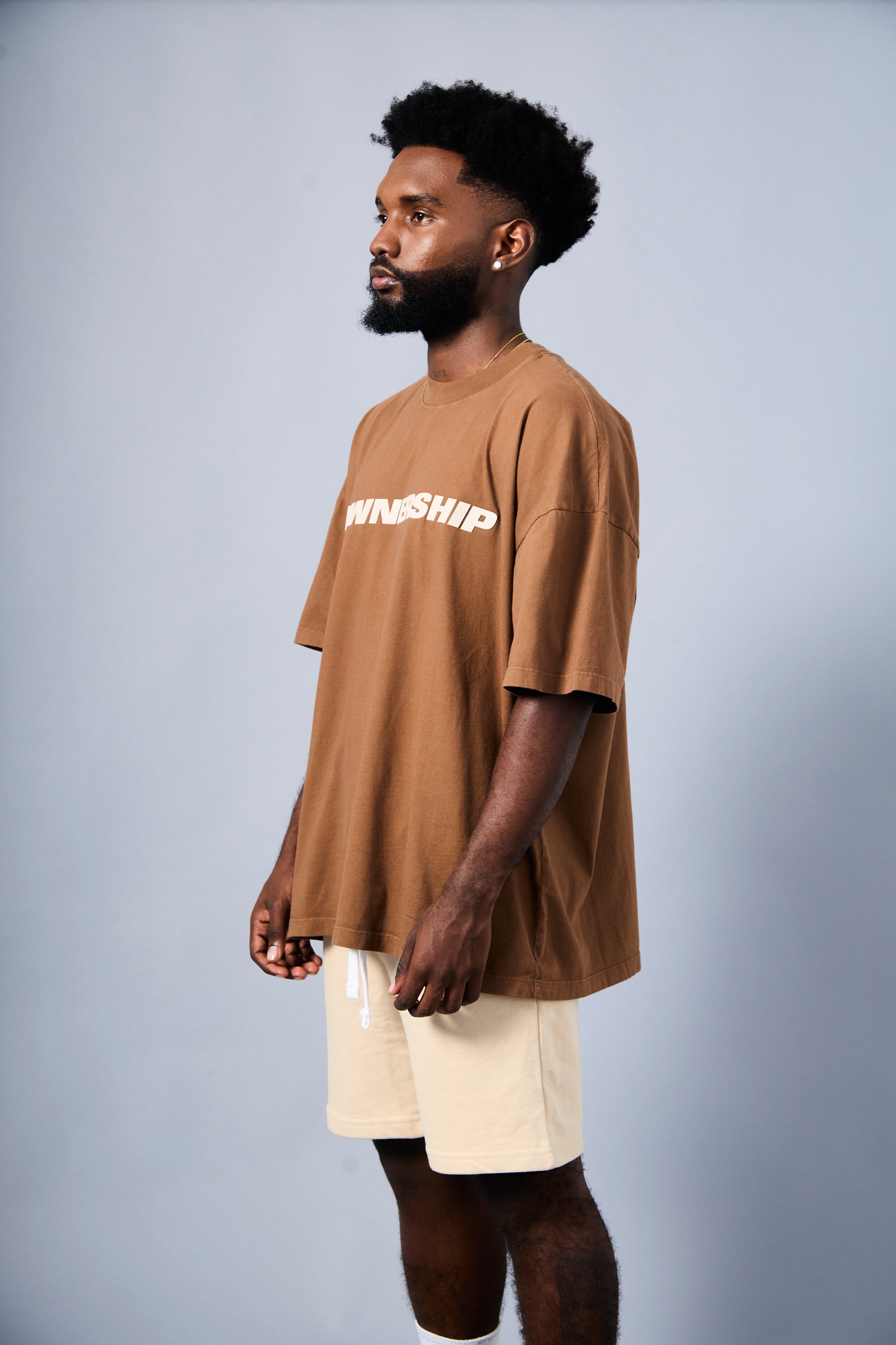 Solid T-Shirt - Brown & White