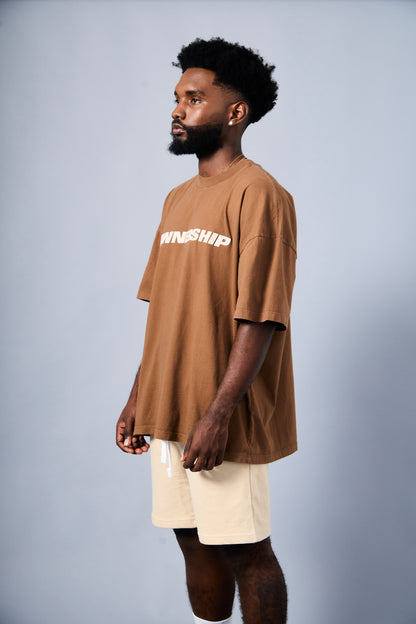 Men's Solid T-Shirt - Brown & White