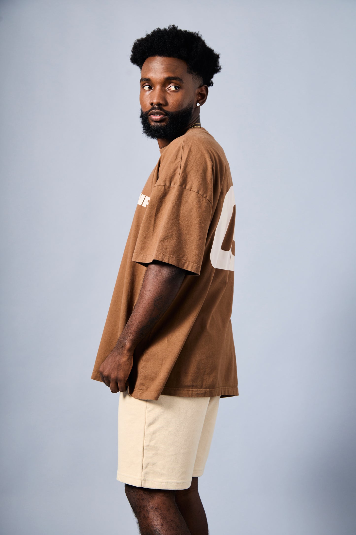 Men's Solid T-Shirt - Brown & White