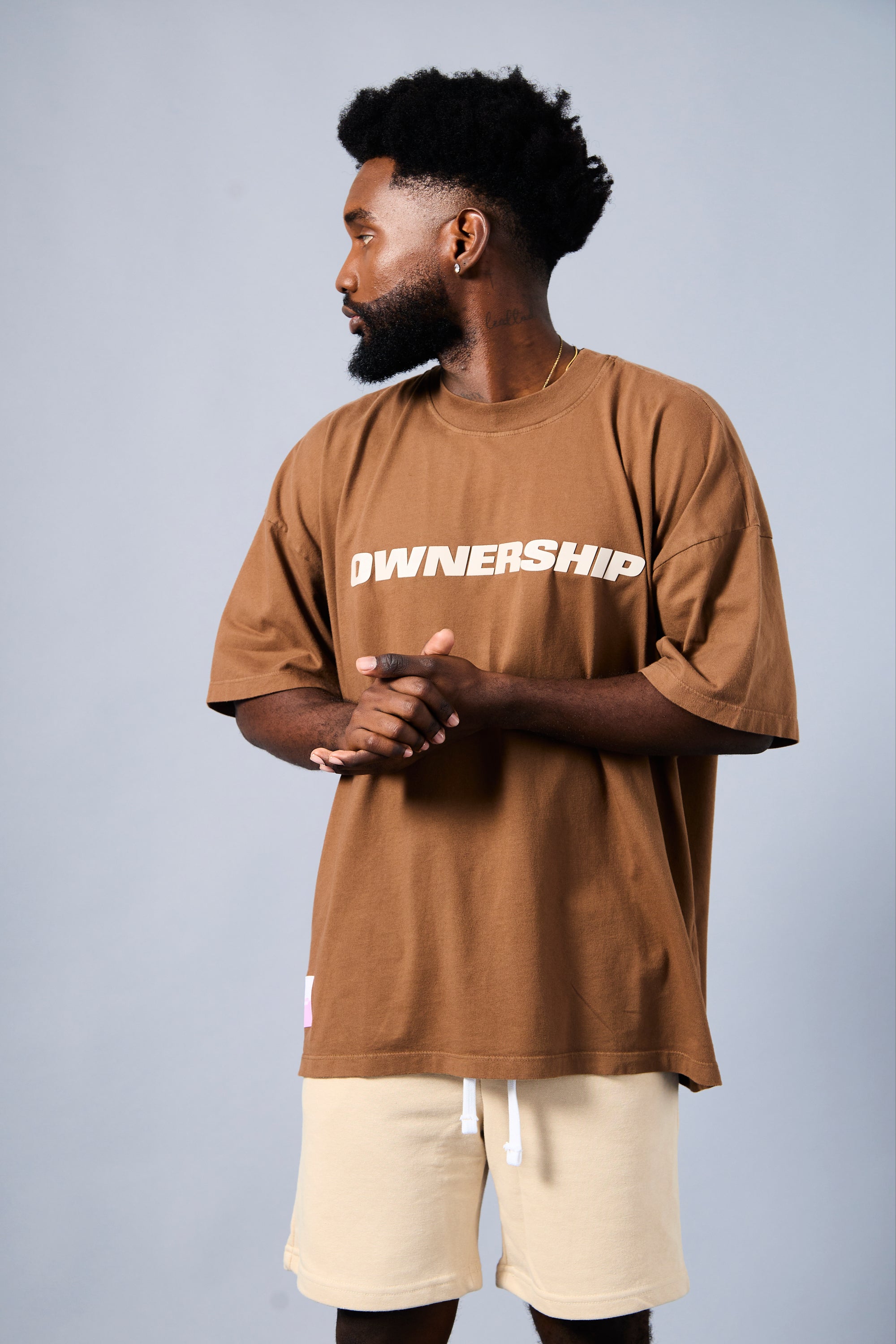 Solid T-Shirt - Brown & White