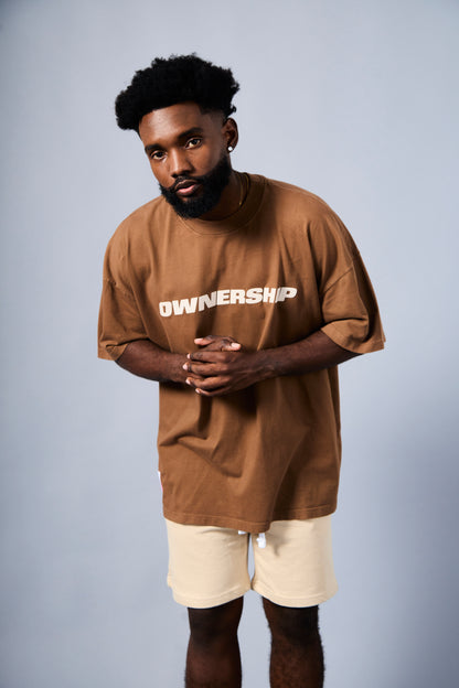 Men's Solid T-Shirt - Brown & White