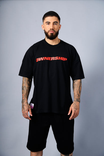 Men's Solid T-Shirt - Black & Red