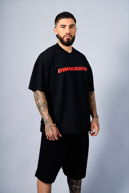 Men's Solid T-Shirt - Black & Red