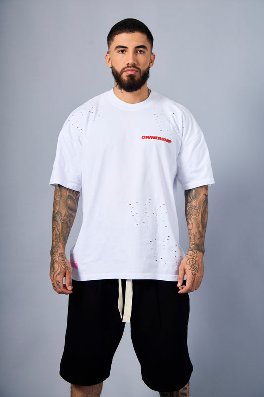 Men's Solid T-Shirt - White & Red