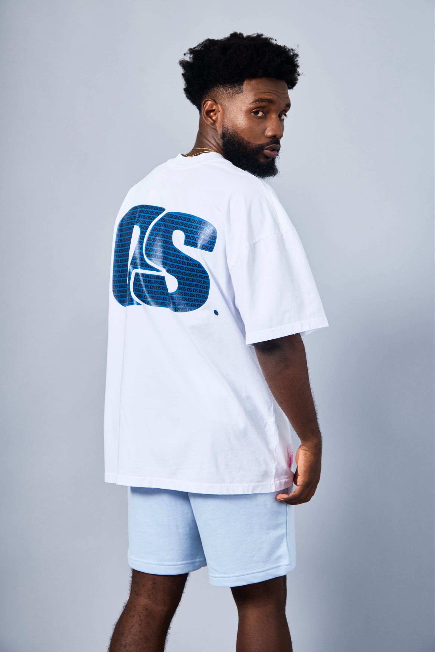 Men's Solid Monogram T-Shirt - White & Navy