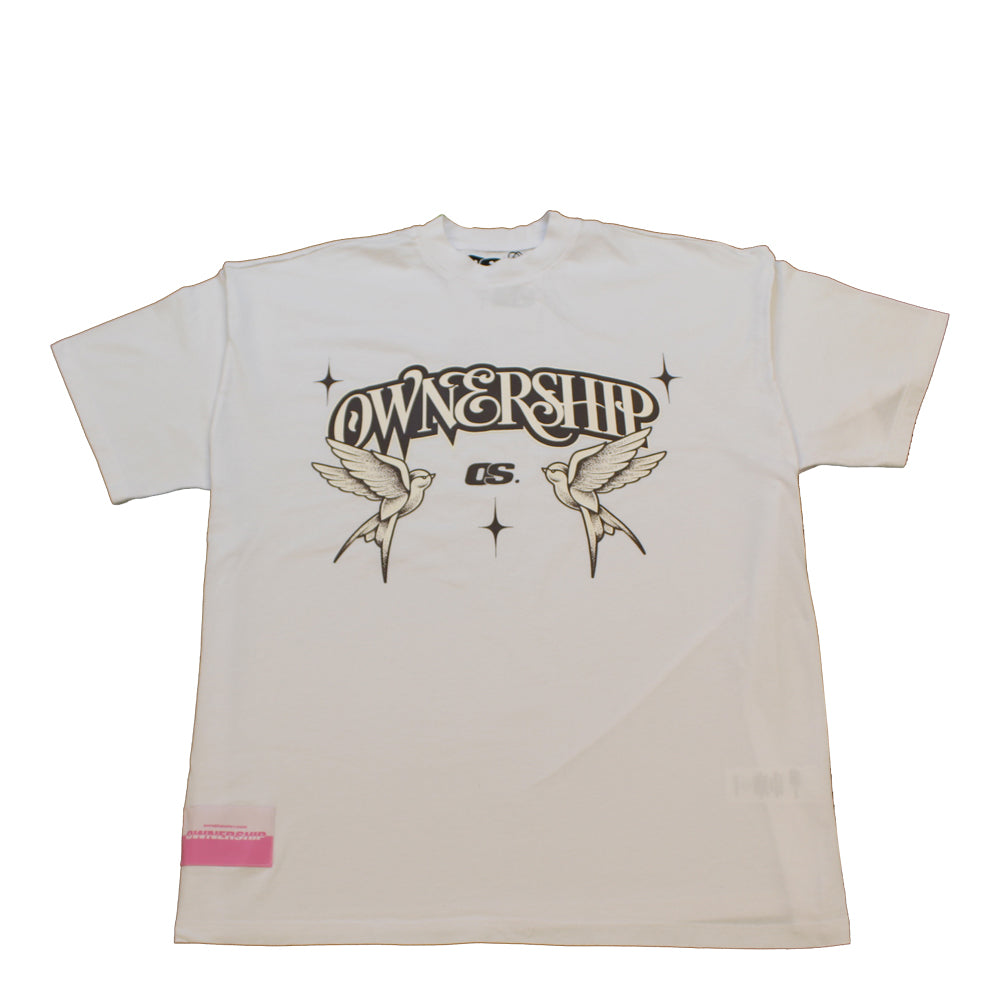 OS Twin Birds T-Shirt - White & Brown